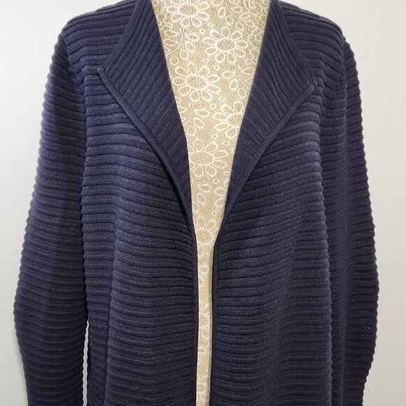 Talbots Women's Size S Blue Rib Knit Long Sleeve Semi Sheer Open Front Cardigan - Picture 3 of 15